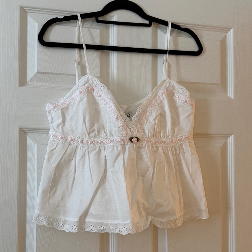 Princess Polly White Lace Trim Top